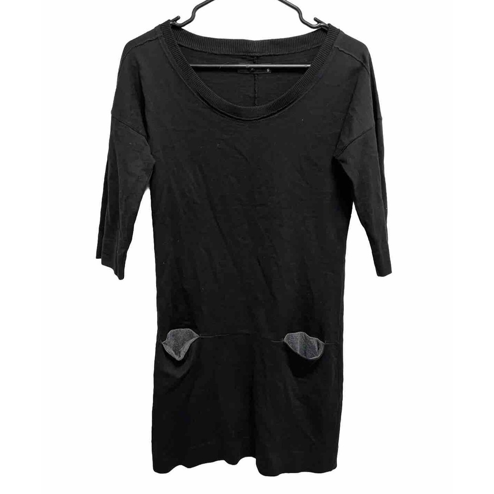 Rag + Bone/Knit Black 3/4 sleeve shift dress cotton size Small A005259